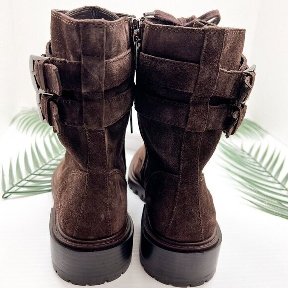 Vince Camuto Fawdry Chocolate Brown Suede Lace Up Combat Ankle Boots 8.5M NWOB - Picture 6 of 11